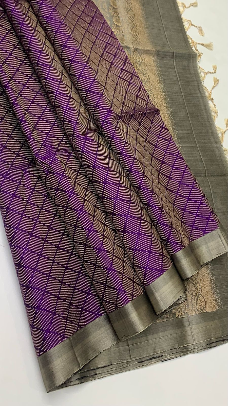 Classic Violet & Mud Grey Elegance Handloom Soft Silk Saree SS24644