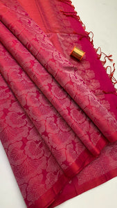 Classic Crimson Rose Red Elegance Handloom Soft Silk Saree SS24651