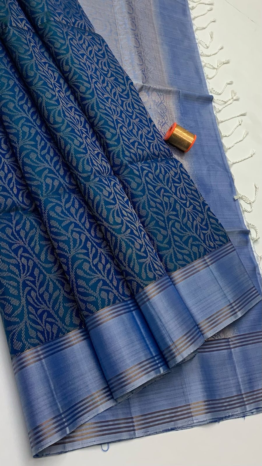 Classic Prussian Blue Elegance Handloom Soft Silk Saree SS24654