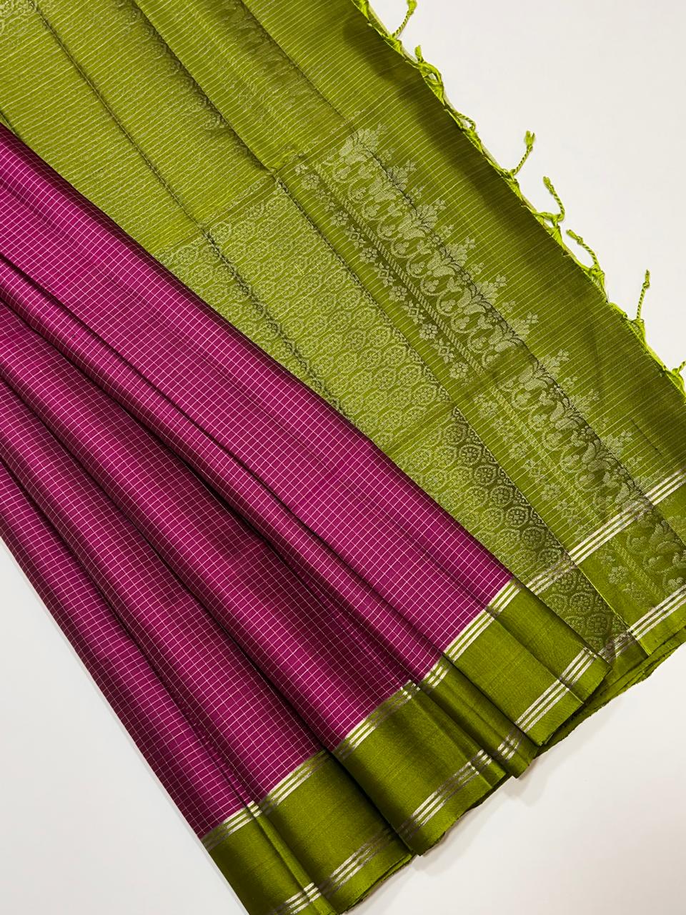 Classic Wine Red & Spring Green Elegance Handloom Soft Silk Saree SS24666