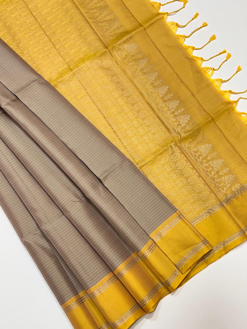 Classic Pastel Cocoa & Yellow Elegance Handloom Soft Silk Saree SS24668