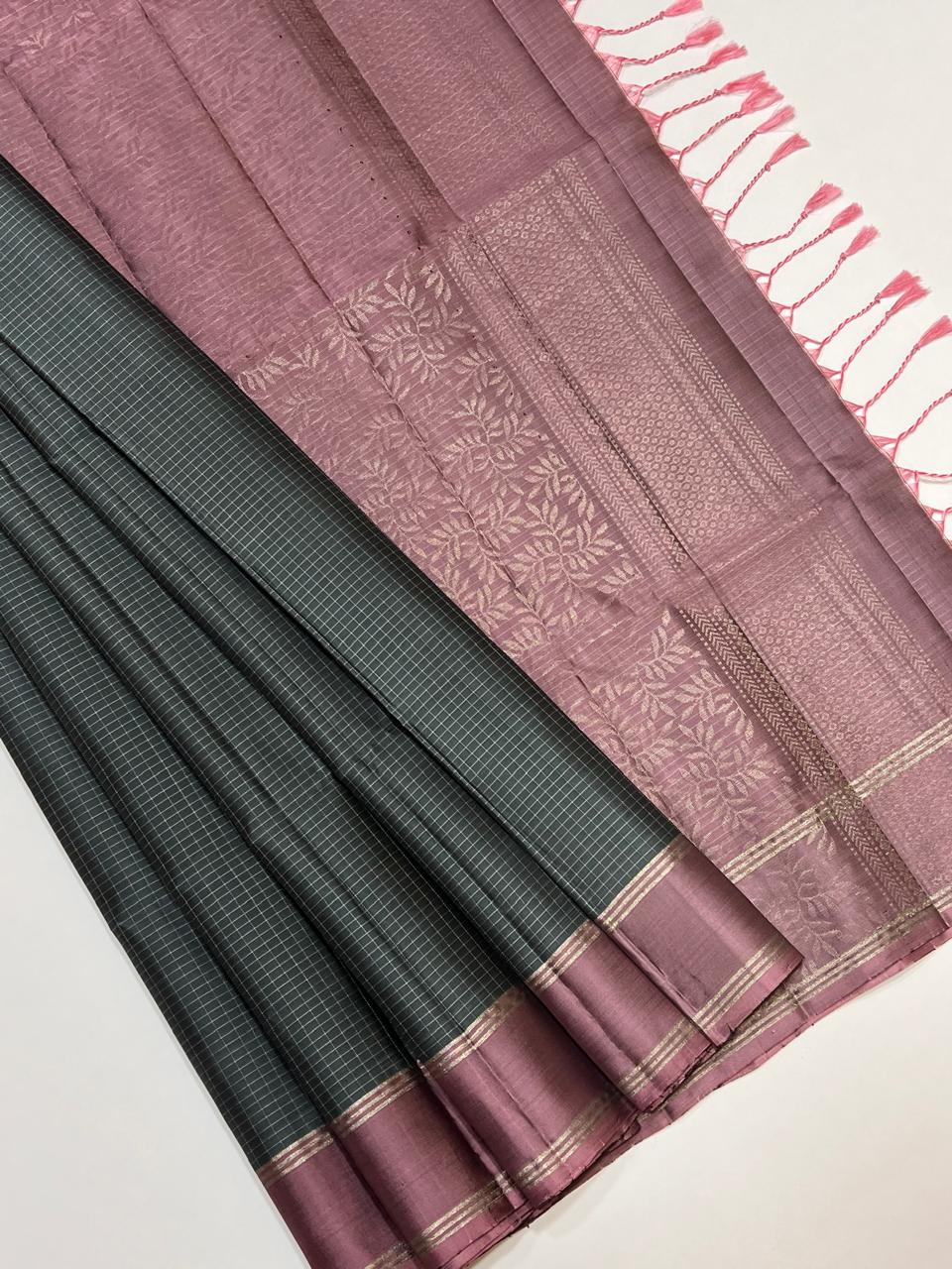 Classic Metallic Grey & Cocoa Elegance Handloom Soft Silk Saree SS24670