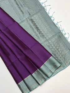 Classic Violet & Teal Grey Elegance Handloom Soft Silk Saree SS24671