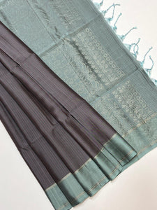 Classic Slate Grey & Teal Green Elegance Handloom Soft Silk Saree SS24672