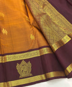 Load image into Gallery viewer, Classic Mustard &amp; Espresso Brown 1gm Zari Elegance Kanchipuram Handloom Silk Saree SS24660
