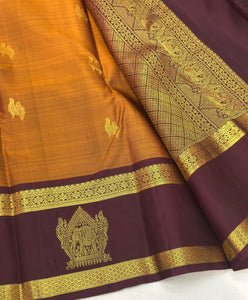 Classic Mustard & Espresso Brown 1gm Zari Elegance Kanchipuram Handloom Silk Saree SS24660