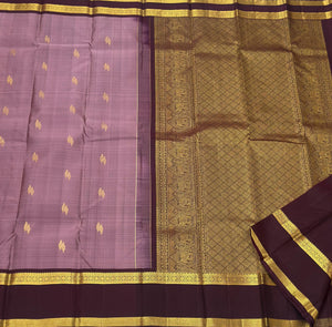 Classic Nude Pink & Espresso Brown 1gm Zari Elegance Kanchipuram Handloom Silk Saree SS24659