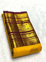 Load image into Gallery viewer, Classic Mango Yellow &amp; Coffee Brown 2gm Zari Bridal Elegance Kanchipuram Handloom Silk Saree SS24785
