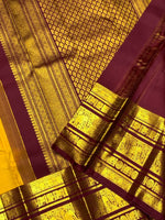 Load image into Gallery viewer, Classic Mango Yellow &amp; Coffee Brown 2gm Zari Bridal Elegance Kanchipuram Handloom Silk Saree SS24785
