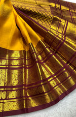 Load image into Gallery viewer, Classic Mango Yellow &amp; Coffee Brown 2gm Zari Bridal Elegance Kanchipuram Handloom Silk Saree SS24785
