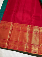 Load image into Gallery viewer, Classic Peacock Green &amp; Red 2gm Zari Elegance Kanchipuram Handloom Silk Saree SS24803
