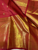 Load image into Gallery viewer, Classic Dark Pink 2gm Zari Vaira Oosi Checks Bridal Elegance Kanchipuram Handloom Silk Saree SS24801
