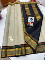 Load image into Gallery viewer, Classic Off White &amp; Black 2gm Zari Elegance Kanchipuram Handloom Silk Saree SS24800
