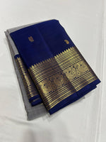 Load image into Gallery viewer, Classic Grey &amp; Navy Blue 2gm Silver Zari Elegance Kanchipuram Handloom Silk Saree SS24799
