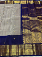 Load image into Gallery viewer, Classic Grey &amp; Navy Blue 2gm Silver Zari Elegance Kanchipuram Handloom Silk Saree SS24799
