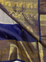 Load image into Gallery viewer, Classic Grey &amp; Navy Blue 2gm Silver Zari Elegance Kanchipuram Handloom Silk Saree SS24799
