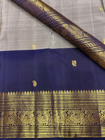 Load image into Gallery viewer, Classic Grey &amp; Navy Blue 2gm Silver Zari Elegance Kanchipuram Handloom Silk Saree SS24799
