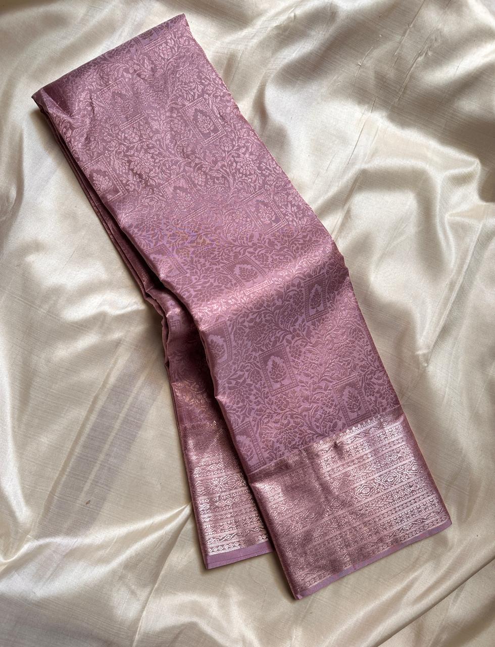 Classic Pastel Mauve 2gm Zari Bridal Elegance Kanchipuram Handloom Silk Saree SS24794