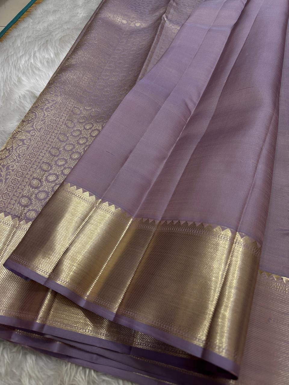 Pastel Lavender Mauve 2gm Zari Bridal Elegance Kanchipuram Handloom Silk Saree SS24795