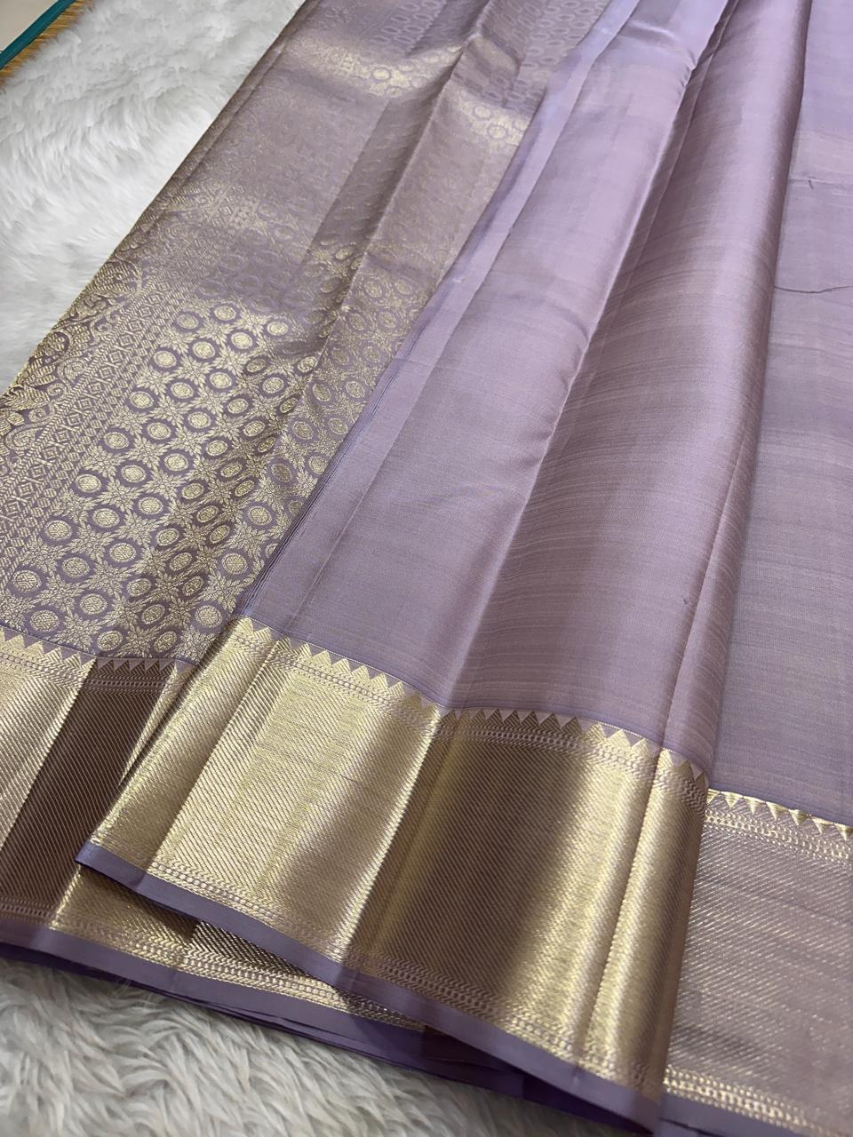 Pastel Lavender Mauve 2gm Zari Bridal Elegance Kanchipuram Handloom Silk Saree SS24796