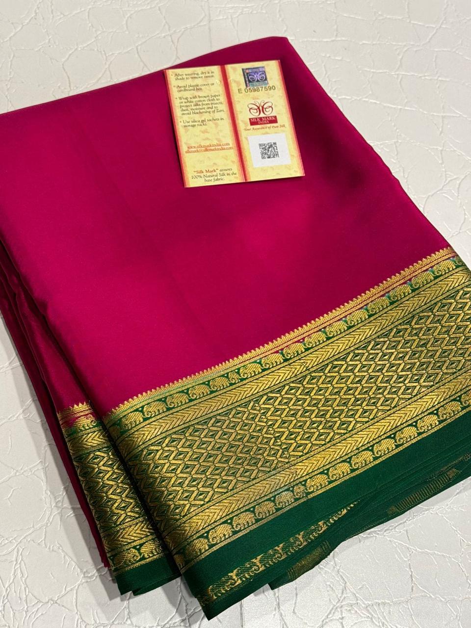 Classic Ruby Pink & Green Elegance Mysore Silk Saree SS24792