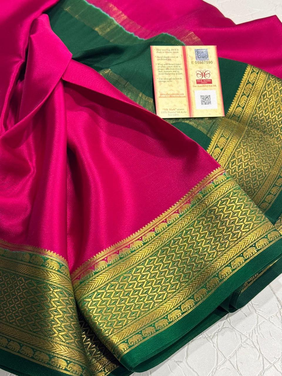 Classic Ruby Pink & Green Elegance Mysore Silk Saree SS24792