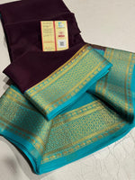 Load image into Gallery viewer, Classic Dark Plum &amp; Sky Blue Elegance Mysore Silk Saree SS24793
