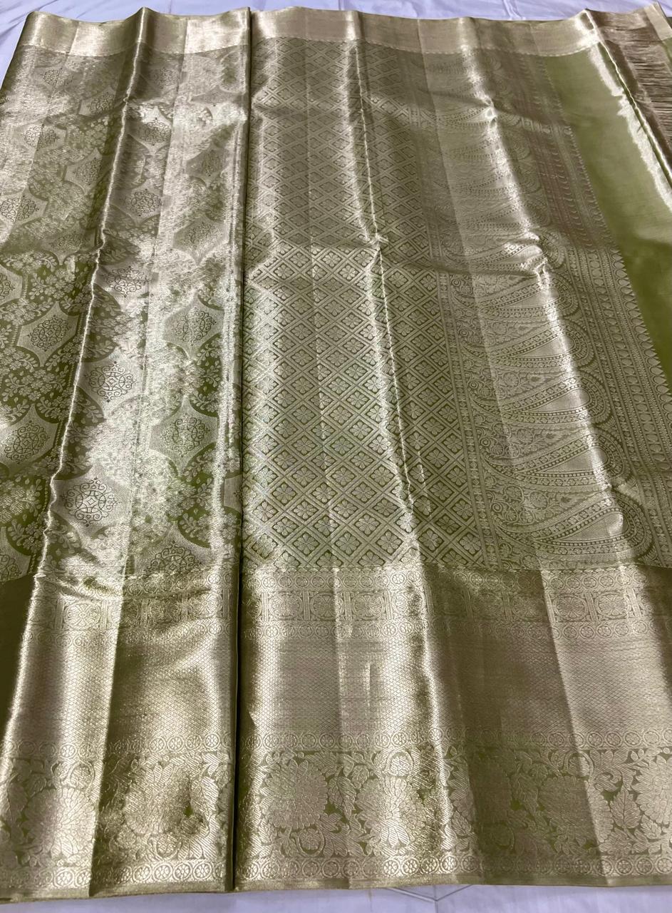 Pastel Olive Green 2gm Zari Bridal Elegance Kanchipuram Handloom Silk Saree SS24791