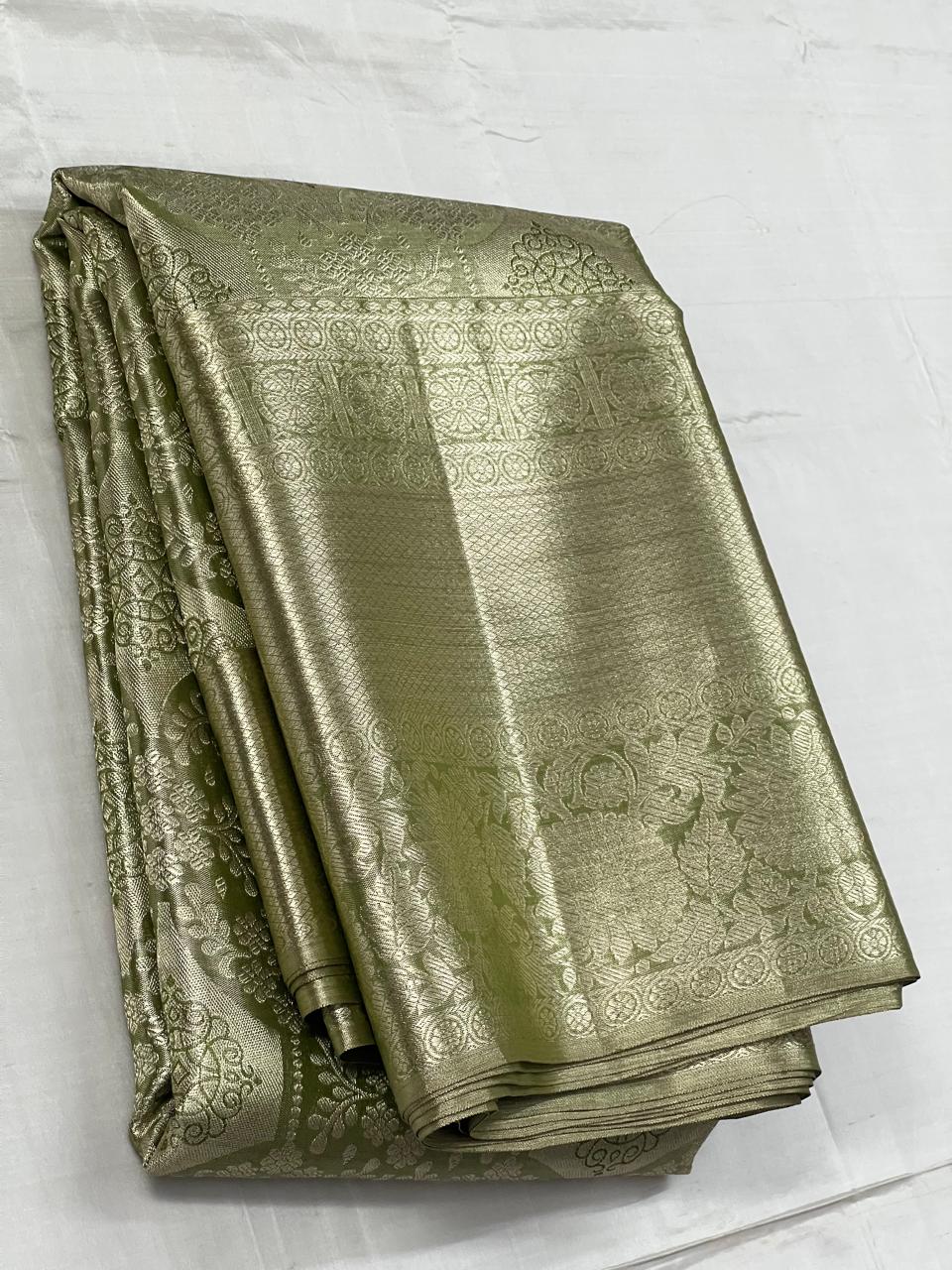 Pastel Olive Green 2gm Zari Bridal Elegance Kanchipuram Handloom Silk Saree SS24791