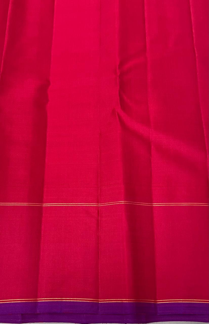 Classic Cream & Ruby Pink 2gm Zari Elegance Kanchipuram Handloom Silk Saree SS24790