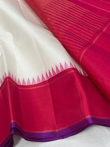 Classic Cream & Ruby Pink 2gm Zari Elegance Kanchipuram Handloom Silk Saree SS24790