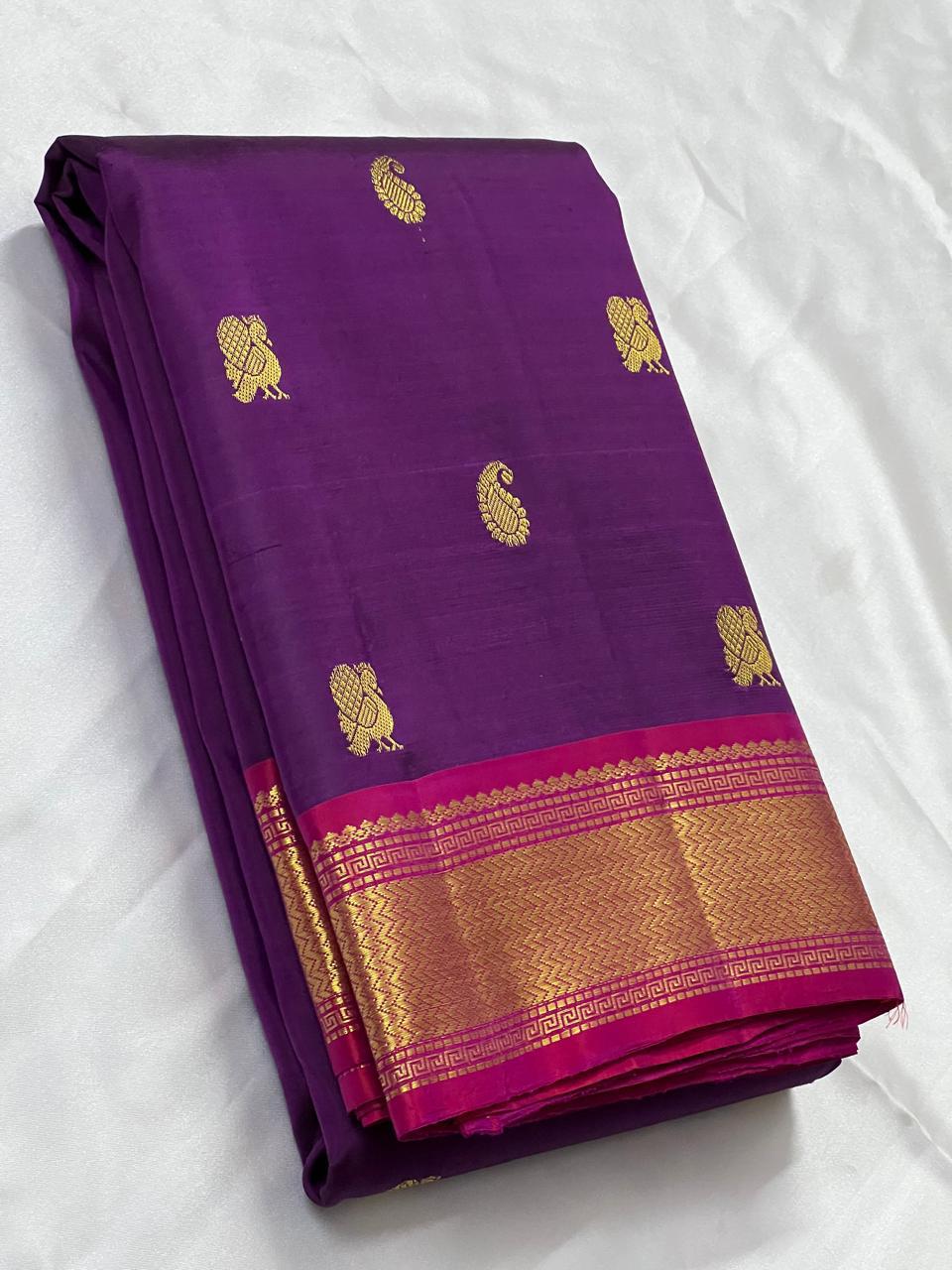 Classic Purple Violet & Deep Pink 2gm Zari Elegance Kanchipuram Handloom Silk Saree SS24810