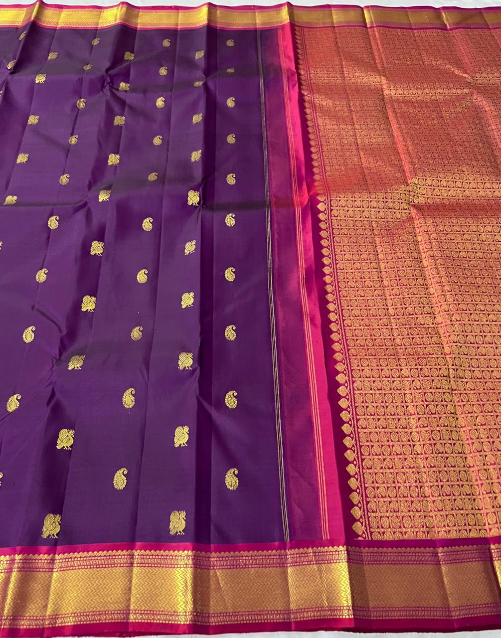 Classic Purple Violet & Deep Pink 2gm Zari Elegance Kanchipuram Handloom Silk Saree SS24810