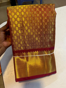 Classic Gold & Dark Red Bridal Elegance Kanchipuram Tissue Handloom Silk Saree SS24808