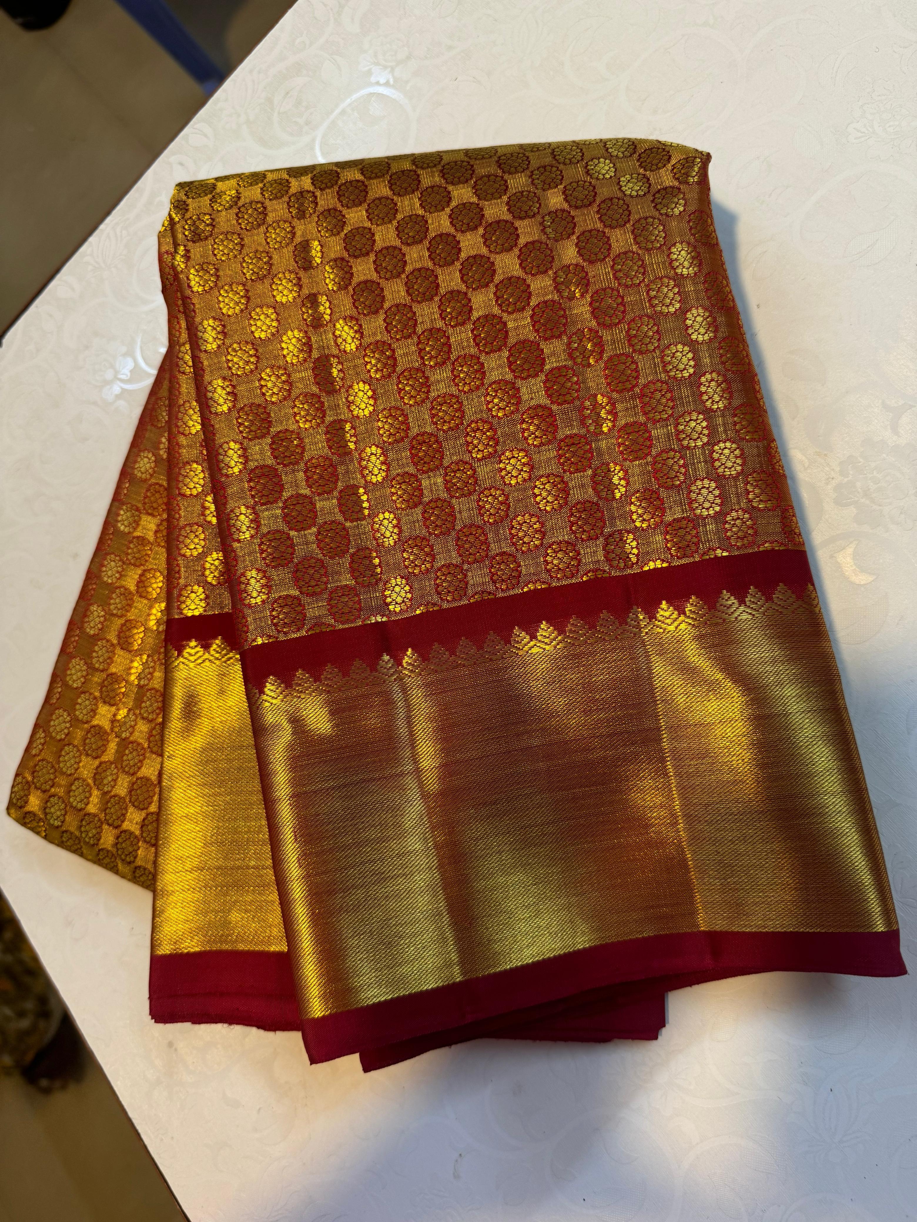 Classic Gold & Dark Red Bridal Elegance Kanchipuram Tissue Handloom Silk Saree SS24808