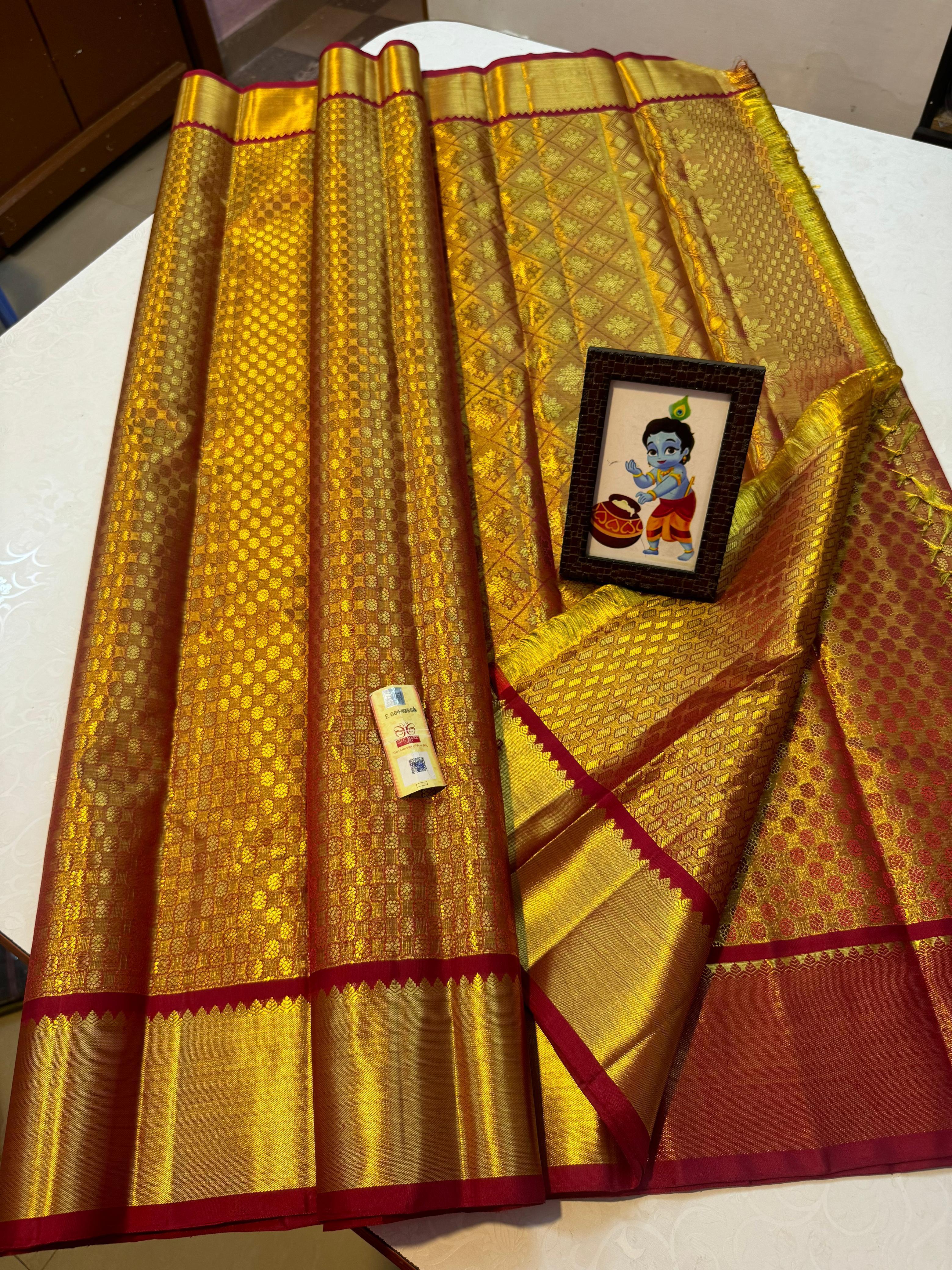 Classic Gold & Dark Red Bridal Elegance Kanchipuram Tissue Handloom Silk Saree SS24808