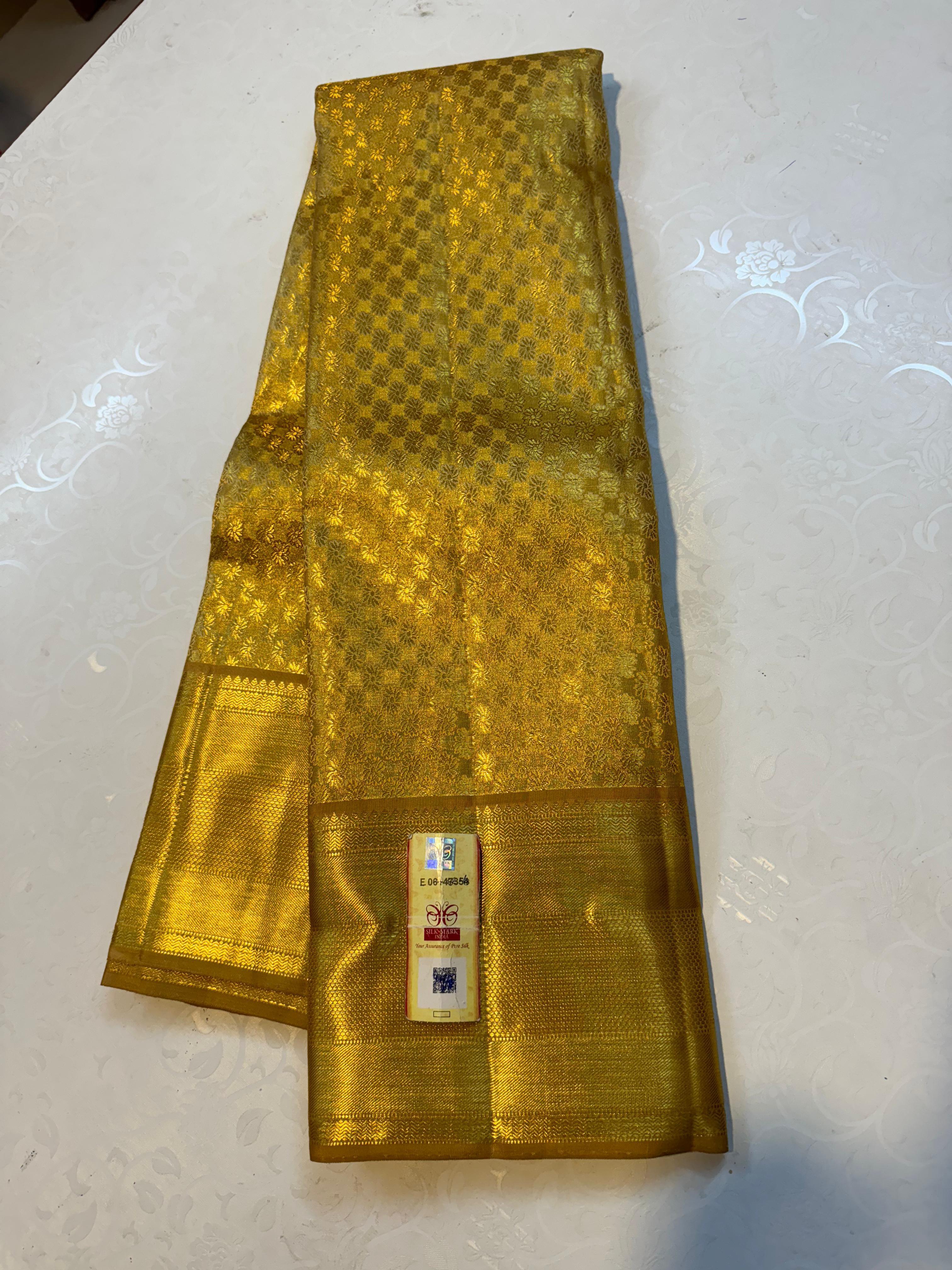 Classic Gold Bridal Elegance Kanchipuram Tissue Handloom Silk Saree SS24809