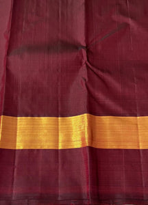 Golden Yellow & Mahogany Red 2gm Zari Elegance Kanchipuram Handloom Silk Saree SS24807