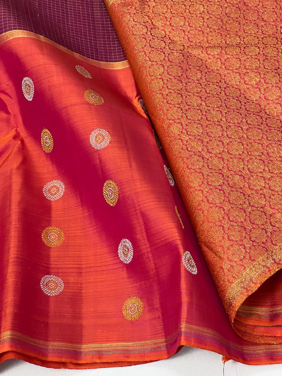 Classic Berry Maroon & Reddish Pink 2gm Zari Elegance Kanchipuram Handloom Silk Saree SS24806