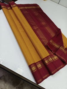 Classic Golden Yellow & Red 2gm Zari Elegance Kanchipuram Handloom Silk Saree SS24813