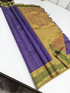 Classic Lavender & Melon Yellow 2gm Zari Elegance Kanchipuram Handloom Silk Saree SS24814