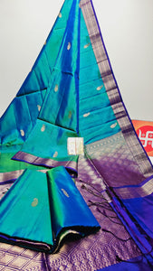Classic Peacock Blue Elegance Handloom Soft Silk Saree SS25487