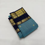 Load image into Gallery viewer, Classic Teal Blue &amp; Charcoal Black Rettai Pettu Checks Elegance Kanchipuram Handloom Silk Saree SS25481

