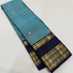 Load image into Gallery viewer, Classic Teal Blue &amp; Charcoal Black Rettai Pettu Checks Elegance Kanchipuram Handloom Silk Saree SS25481
