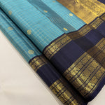 Load image into Gallery viewer, Classic Teal Blue &amp; Charcoal Black Rettai Pettu Checks Elegance Kanchipuram Handloom Silk Saree SS25481

