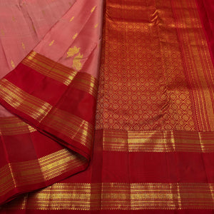 Classic Rose & Chilly Red 2gm Zari Vintage Style Elegance Kanchipuram Handloom Silk Saree SS25480
