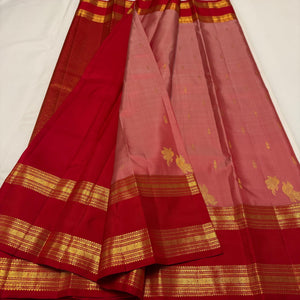 Classic Rose & Chilly Red 2gm Zari Vintage Style Elegance Kanchipuram Handloom Silk Saree SS25480
