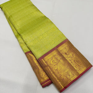 Classic Spring Green & Pale Pink Red 2gm Zari Bridal Elegance Kanchipuram Handloom Silk Saree SS25479