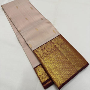 Pastel Beige & Garnet Red 2gm Zari Korvai Bridal Elegance Kanchipuram Handloom Silk Saree SS25478