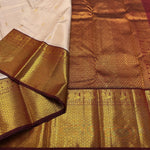 Load image into Gallery viewer, Pastel Beige &amp; Garnet Red 2gm Zari Korvai Bridal Elegance Kanchipuram Handloom Silk Saree SS25478
